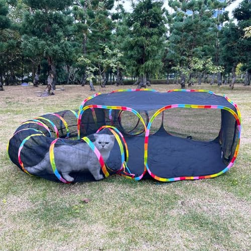 Outdoor Cat Enclosures, Cat Playground Portable Catio Mesh Tent, Outside Circle Playpen Tunnel for Kitty, Rabbit, Puppy and Small Animals