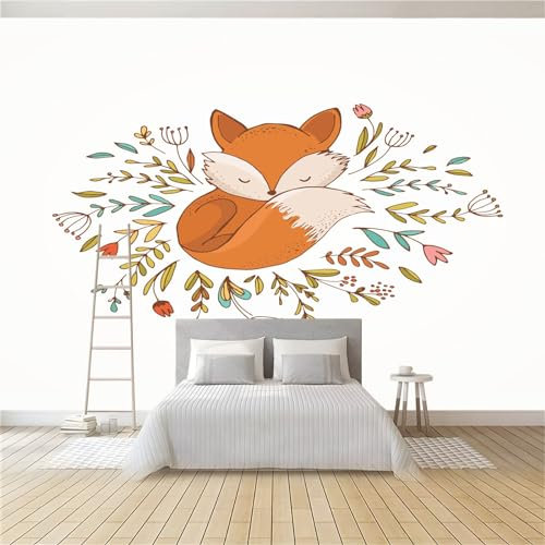 Papier Peint de Photo Renard De Dessin Animé 200 x 140 cm Papier Peint Panoramique Papier Peint intissé Murale Pour Chambre De Fille, Garçon, Chambre De Bébé Salon Chambre Décor