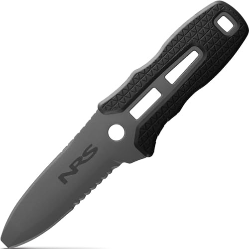 NRS Titanium Pilot Messer - Titan Kajakmesser & Anglermesser mit 9 cm Klinge, teilgezahnt & stumpfer Spitze, ultraleicht 85 g, Thumbs Up Scheide, Boots- & Segelmesser für Salz- & Brackwasser
