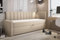 Kinderbett Boxspringbett Tokio mit integrierter Matratze und Aufbewahrung, Veloursstoff (beige, links, 90 x 200 cm)