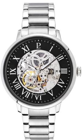 Pierre Lannier Montre Homme Automatique - 42 mm - Cadran Noir - Bracelet Acier Acier - 317B131