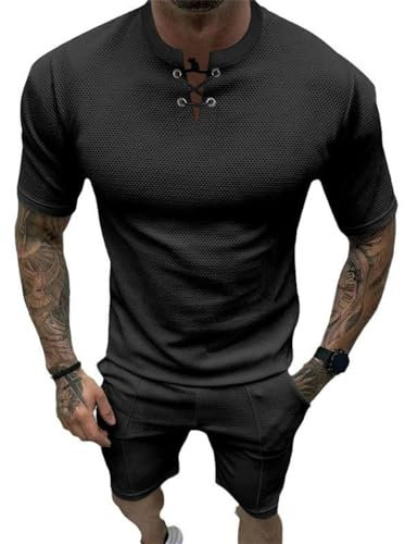 Sportshirt Herren Streatwear Trainingsanzüge Für Herren 2-Teiliges Set Herren Casual Mode Sportanzug Herren Klassisch Trend T-Shirts Für Herren Set F-Black2 S