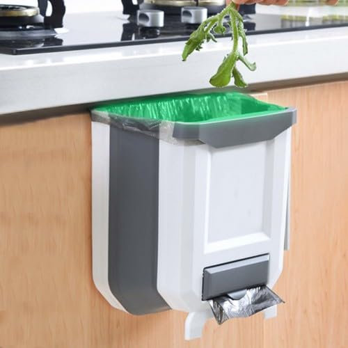 Husalsea Cubo Plegable,Cubos de Basura para la Cocina Plásticos, Bote de Basura Colgante Extraible, 8L Gran Capacidad Bote de Basura, Ahorrar Espacio, Blanco, para Cocina y Baño