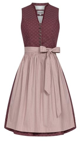 Nübler Dirndl midi Damen - 2 teilig inkl. Kleid und Dirndl Schürze, Rocklänge 70cm - Moderne bayrische Tracht, Frieda Beere, Größe:44