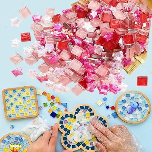JIAMIAN 360 Pezzi Piastrelle Di Vetro, Mosaico Di Cristallo Di Colore Misto, Tasselli Mosaico, Piastrelle Mosaico Multicolori Decoro Tessere, Per Artigianato (Rosso)