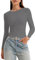 OOHOKAY Damen Langarmshirt Basic Oberteile Y2K Slim Fit Tshirt Elegant Stretch Unterziehshirt Pullover Langärm Crop Tops Streetwear(Dunkelgrau-L1,S)