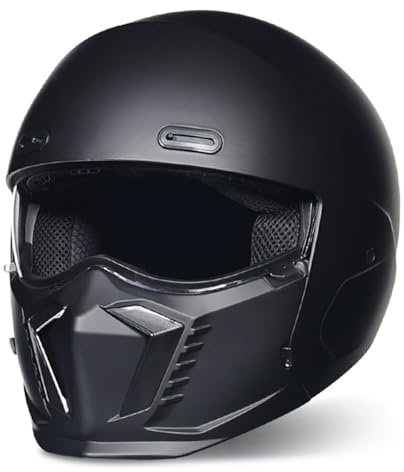 Motorradhelm Jethelme Rollerhelm Streetfighter Helm ECE zugelassen mit Sonnenvisier, Sonnenblende | Jet Helm Mit abnehmbarem Kinnschutz 2,L=59~60cm