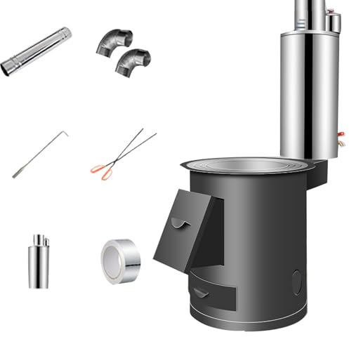 Estufa de Leña Interior y Exterior Pequeña Con Depósito de Agua de 8 Kg Para Calentar y Cocinar, Portátil (58cm)