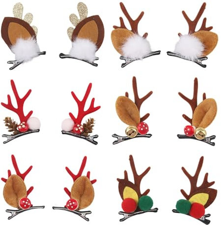 RobLuX 6 Paires Barrettes à Cheveux De Noël Pinces à Cheveux En Bois De Renne épingles à Cheveux Décoratives De Noël Décorations De Fête Convient Aux Enfants Filles Femmes