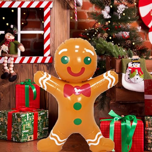 107CM Christmas Inflatable Decorations Christmas Gnome Nutcracker Soldier Gingerbread Man Christmas Soldier Decoration with Ground Nails for Indoor Outdoor Xmas Lawn Yard Decorations (Gingerbread Man)