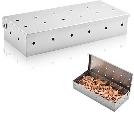 Fumoir en acier inoxydable pour barbecue à gaz et charbon de bois – Ajoutez une saveur fumée à la viande, au poisson, aux légumes – Accessoires de barbecue robustes pour la maison, l'extérieur, le