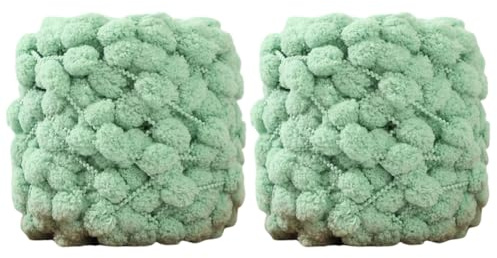 Surakey Grass Green Yarn for Crocheting – 2 Rolls Yarn - Pom Pom Crochet Yarn for Hand Knitting, Fluffy Soft Ball Plush Super Bulky Baby Blanket Yarn for CrochetHats Mat Blanket Handcraft