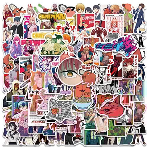 50Pcs Anime Chainsaws Mans Vinyl Cartoon Anime Sticker for Water Bottle Laptop Cartoon Stickers