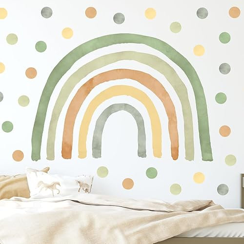 Wally Fox - Wandsticker Kinderzimmer Deko - Wandtattoo Mädchen - Wanddeko, Wandsticker Punkte, Kreise - Grüner Regenbogen M + 50 Stück Punkte/Tupfen