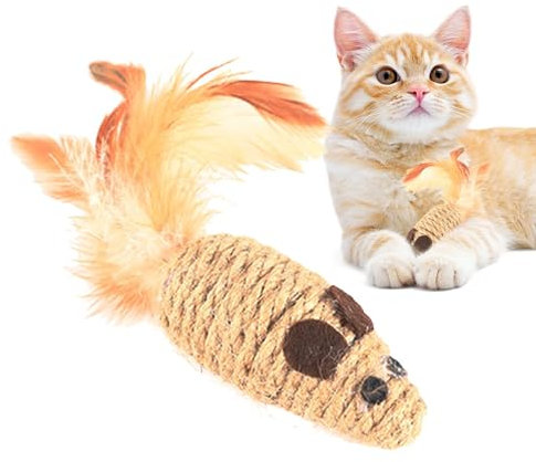 Mouse Toys, Mouse Toys for Cats – Rattle Sound Rope Mouse Toy for Cats, Interactive Feather Toy for Cats, Elastic Cat Toy, Squeaky Mouse, Cat Toy for Trouble