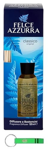 Felce Azzurra - 12 deodorante per ambienti con bastoncini Classico - Diffusore a Bastoncini - Profumo classico 120 ml + portachiavi Beni Culinari