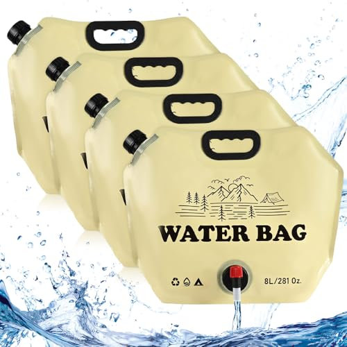 mizikuu 4 Stück 8L Faltbarer Wasserkanister, Trinkwasserkanister mit Dichtem Deckel und hahn Flexibler Wasserkanister Wiederverwendbare BPA-frei Wasserbeutel für Outdoor Camping Wanderungen Picknicks