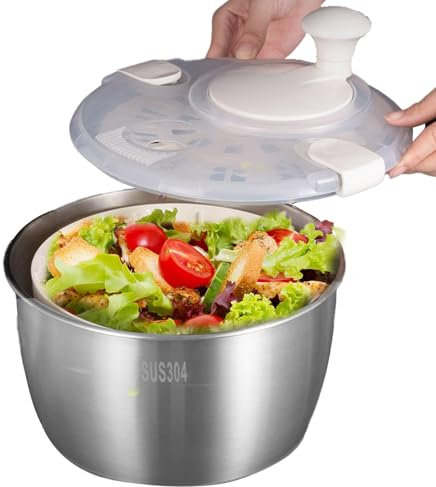 Essoreuse à Salade Grande, Essoreuse à Salade | Essoreuse à Salade Essoreuse à Salade | Grand avec poignée rotative, séchoir à Salade en INOX, essoreuse à légumes pour Le Lavage et Le séchage