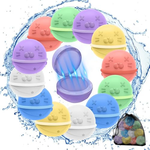 Wasserbomben Wiederverwendbar,12 Stück Wiederverwendbare Wasserbomben Magnetisch Selbstschließend, Sommer Outdoor Spielzeug für Kinder, Pool Spielzeug Kinder, Wasser Spielzeug