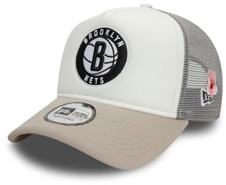 New Era Brooklyn Nets Cap NBA Basketball Truckerkappe Mesh Teamlogo Snapback weiß beige - One-Size