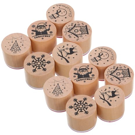 minkissy 12 Stück Teiliges Holzstempel Set Weihnachten mit Santa Schneeflocken Hirschmotiven für Diy Basteln Scrapbooking und Karten Gestalten Stilvolle Weihnachtsdeko für Familie und