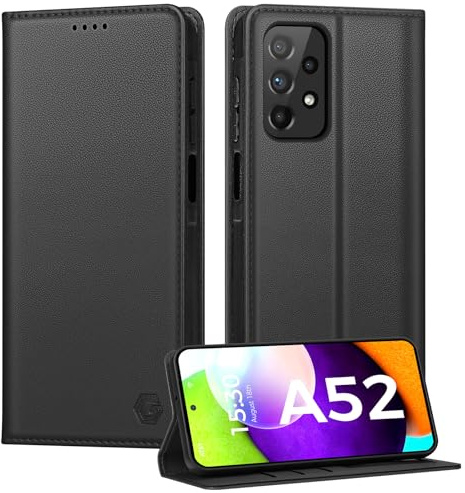 Kirnntca Handyhülle für Samsung Galaxy A52 5G/4G A52S 5G Hülle, Kartenfach Premium PU Leder Klapphülle Schutzhülle, Standfunktion Tasche Flip Case für Samsung Galaxy A52 5G/4G A52S 5G- Schwarz