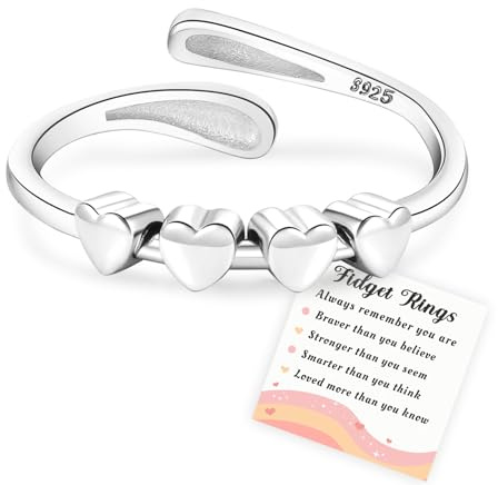 Senteria Anxiety Ring für Damen Verstellbare 925 Silber Anti Stress Ring Spinner Ringe mit Herzmotiv Fidget Angst-Ringe für Damen