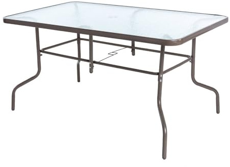 MONTY Mesa de Jardín Rectangular 140x90 cm de Acero Gris Topo con Tablero de Cristal Templado 5mm | Pintura Anticorrosión, Uso Exterior | para 4 Personas | Requiere Montaje | Classic