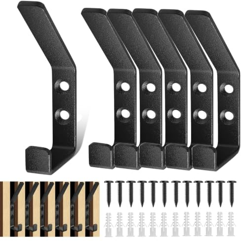 6 Piezas Doble Pared Negros Percheros,Percheros Pared Paneles Acusticos | Gancho Perchero para Colgar Ropa,Ganchos para Abrigos,Sombreros Bolsos Tazas Llaves