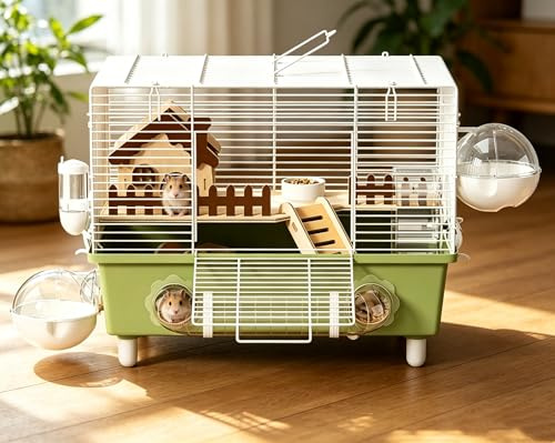 Hamsterkäfig, Nagerkäfig, Kleintierkäfig, Trainingshaus, Acryl, transparent | tragbarer Aufbewahrungs-Spielplatz, Hamster-Rad-Gehege für Zuhause, Reisen, 47.5*30*32.5cm