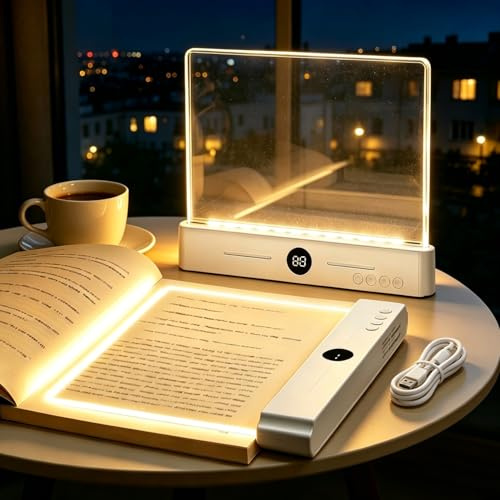 TDTOD Lampada Libro Piatta, Luce per Libri a LED Intelligente | Portatile Lampada da Lettura Con Timer e Luci a 3 Colori, Lampada Lettura a Pannello per la Lettura Notturna (Blanc)