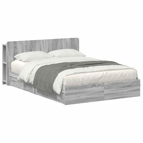 vidaXL Bettgestell mit Stauraum Grau Sonoma 150 x 200 cm Holzwerkstoff, Modernes Schlafzimmer, rechteckige Form, Holzbettgestell, platzsparender Stauraum, funktionale Basics