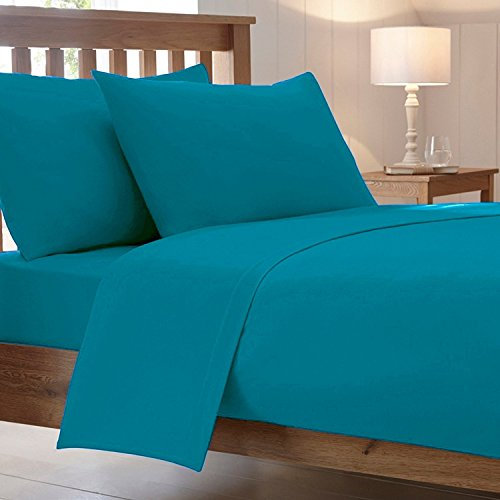40 Cm / 16 Inch Extra Deep Luxury Combed Poly Cotton Bed Fitted Sheets Non Iron Percale Plain Sheet Bedding(Teal, Double)