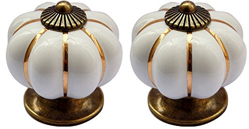 Creatwls Lot de 2 Forme de citrouille Style vintage Poignée-bouton en porcelaine,boutons de meubles, bouton de tiroir, bouton de placard, armoires meubles pour enfants décoration de la maison