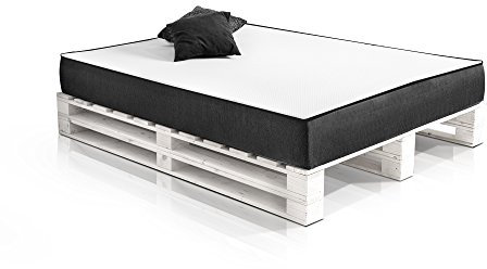 PALETTI Massivholzbett Duo Holzbett Palettenbett Bett aus Paletten mit 11 Leisten, Palettenmöbel Made in Germany, 180 x 200 cm, Fichte Weiss