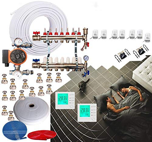 2 Zone 85-90Sqm UnderFloor Heating Kit 7 Port Manifold Blending Set 16mm Pipe WRAS Approved