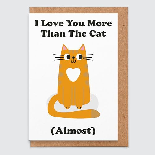 STUDIO BOKETTO Cat Valentines Card I Love You More Than The Cat Funny Valentines Card Humour Card Cat Gift Card for Cat Lovers Love Card Valentines Gifts for her Boyfriend Girlfriend from Cat, white
