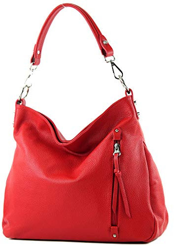 modamoda de T183 Damen Schultertasche Handtasche Tragetasche Echtleder Groß handmade in Italy, Farbe:Rot