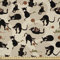 ABAKUHAUS Katze Stoff als Meterware, Haus-Haustier, das mit Ball spielt, Seidiger Satin Stoff für Polster Heimtextilien, 1M (148x100cm), Meeresgrün Schwarz Tan
