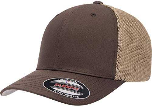 Flexfit Herren Trucker Mesh Fitted Cap – Zweifarbig Verschluss, Braun/Khaki, Einheitsgröße