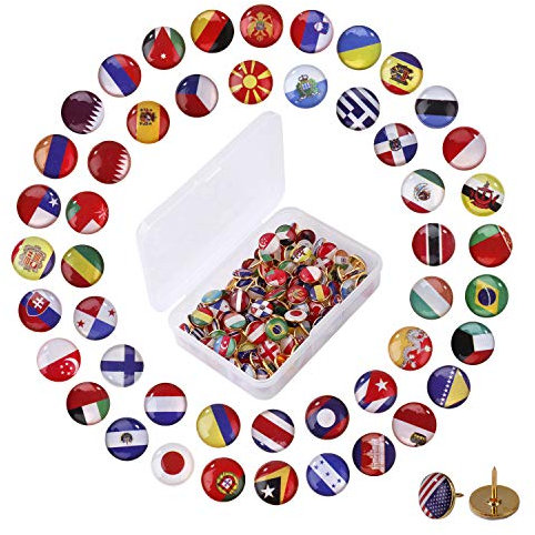 Reißzwecken Pins 100 Stück Nationale Flagge Reißnagel Land Karte Reißnägel Kreative Push Pins für Bulletin Board, Karte, Büro