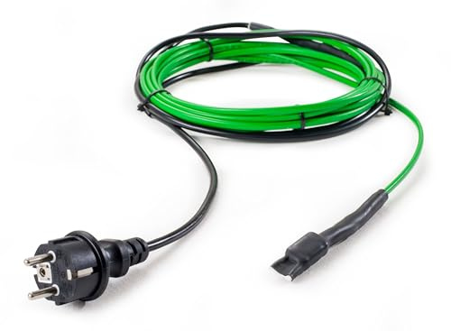 Frostschutz vorgefertigt stromsparend eisfrei Heizkabel Heizband 10 W/m mit Stecker und Thermostat 2-135m frostfrei für Rohr Dachrinne Photovoltaik Tränke Wasserbehälter, Länge:6.00m
