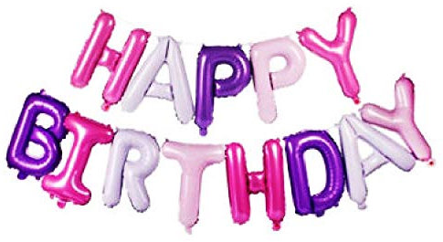 Pannu Design 16” inch Happy Birthday Foil Balloons Banner for Birthday party decorations in Multiple colours, Self Inflating bunting balloons, with 10m ribbon to hang the banner and straw to inflate.