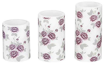 Mojawo 3er Set LED- Echtwachs Kerzen-Set Leuchten Kerzen Rosen Flammenlos mit Fernbedienung und Timer H15-13-10cm