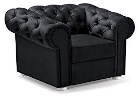 MOEBLO Chesterfield Sessel aus Samt für Wohnzimmer, Büro, Federkern Vintage Design Antik Avia (Schwarz)