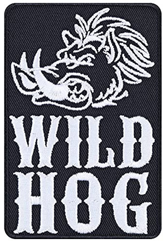 Wild Hog Aufnäher Wildschwein Aufbügler Boar Biker Patch MC Bügelbilder - Geschenk Motorrad-Fahrer DIY Applikation für Jacke/Weste/Jeans/Motorradkoffer - 60x90mm