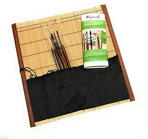 Sketching & Watercolour Set Set de 3 Pinceaux Precision Rond, 1 Softaqua + Graphite Cretacolor avec étui en bambou