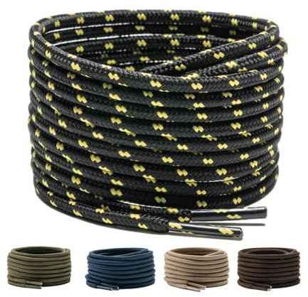 LaceHype 2 Paar - Premium Runde Schnürsenkel [ Ø4,5 mm ] Polyester für Arbeitsschuhe, Stiefel, Outdoorschuhe und Sportschuhe reißfeste Schuhbänder (Schwarz/Gelb, 200cm)