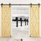CCJH 14FT/427cm Sliding Barn Double Door Hardware Track Kit J Shape Roller Hanger Set with Adjustable Floor Guide