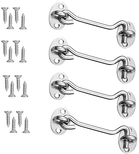 juzishangdian 4 Pezzi Gancio Finestra Ganci per Finestra in Acciaio inox Gancio per Cabina Serratura a Gancio per Cancello con 16 Pezzi Viti di Montaggio per Capanni Porta Finestre Fienili(10cm)
